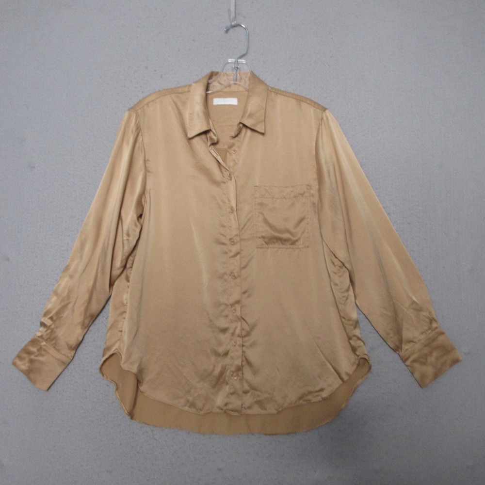 Sablyn Top Small Tan Neutral Silk‎ Minimalist Quiet Luxury Button Up Capsule USA